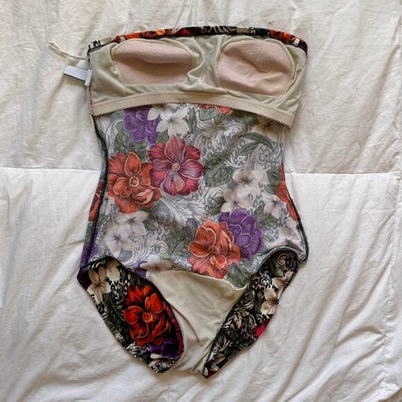 Vintage 90s y2k strapless floral tropical one piece swimsuit size 12 beach - Picture 3 of 8